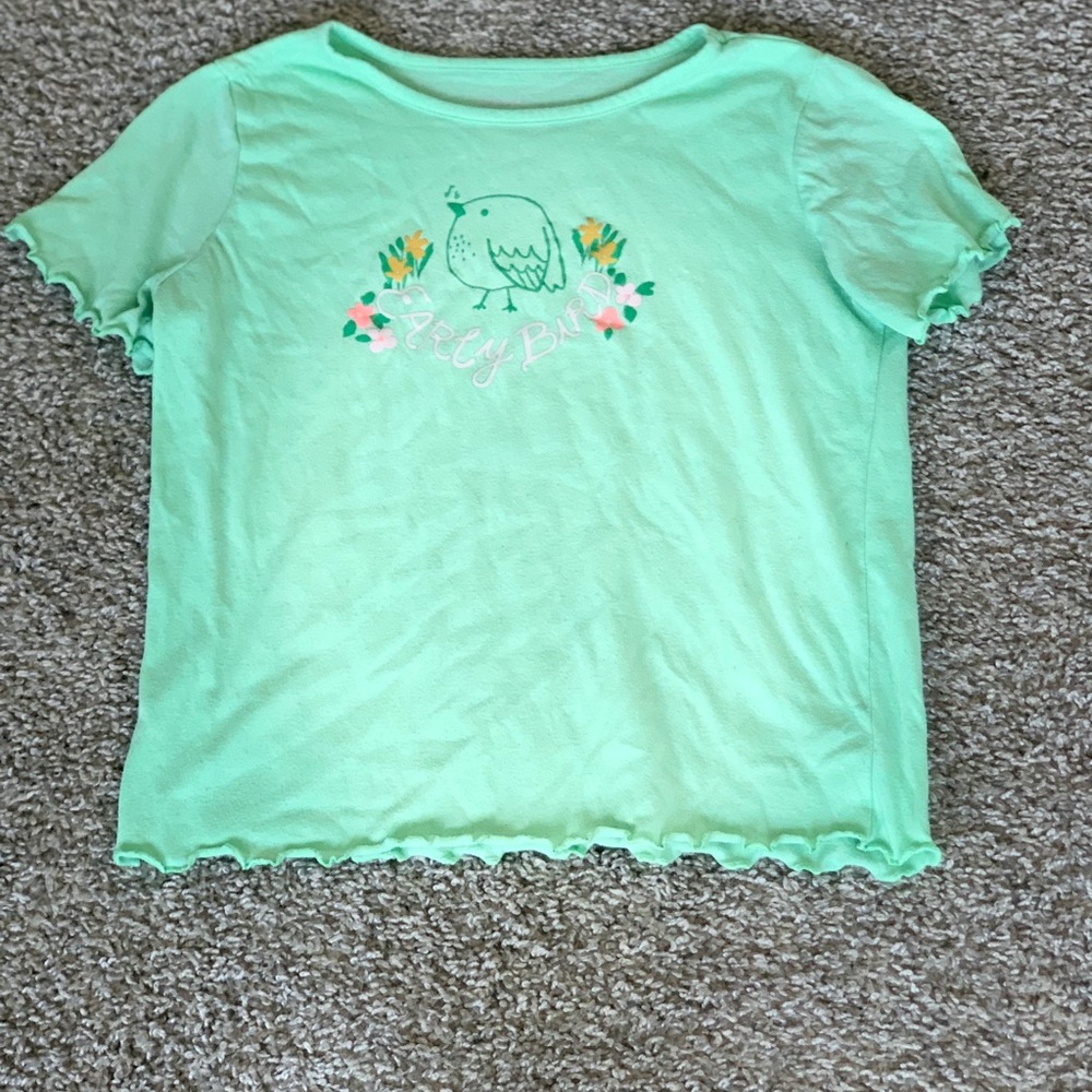 Cat & Jack Tween Girls Mint Green Kids Tee with Bird Design
